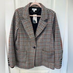 NWT Evereve Bowden Brown Houndstooth Wool Blend Blazer - Size L